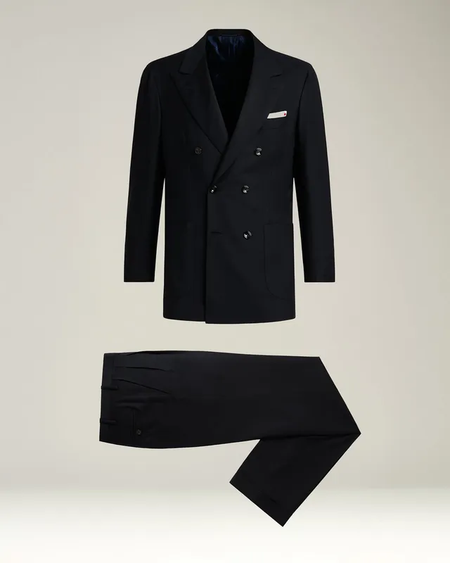 Kiton Suits Monochrome Zweireiher Anzug Wolle Blau Gr. 50