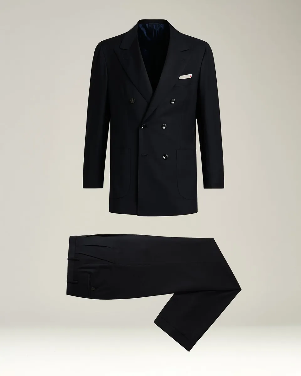 Kiton Suits Monochrome Zweireiher Anzug Wolle Blau Gr. 50