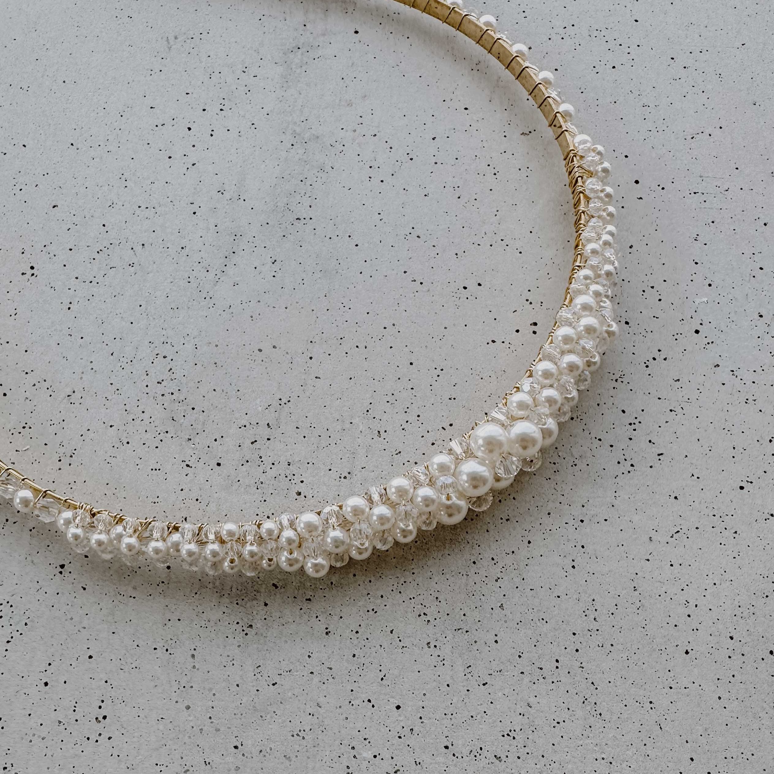 Perlenbräute Lotte Haarreif mit Perlen Haarreif Gold vegan