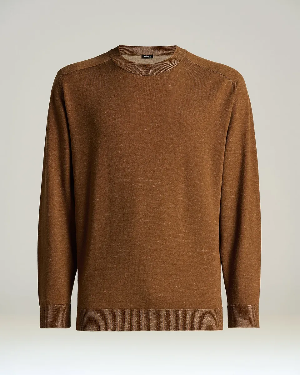 Kiton Brown Virgin Wool Crew-Neck Pullover Braun Wolle