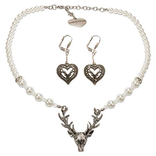 Alpenflüstern DAHEIM SET036 Trachtenset Perlenkette Hirsch creme