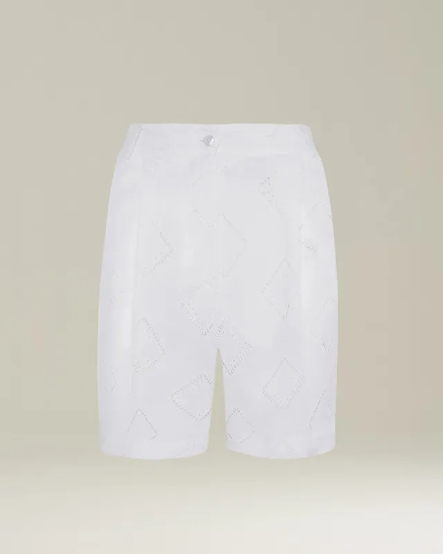Kiton Pantaloni Lino Bermuda Shorts Weiß Baumwolle