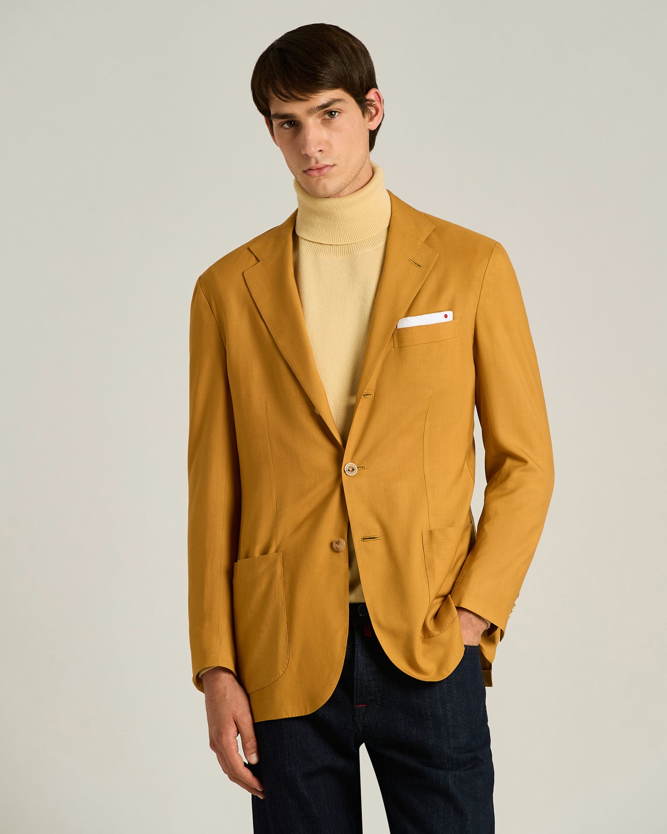 Kiton Jackets Mustard Cashmere Sakko einreihig Größe 50