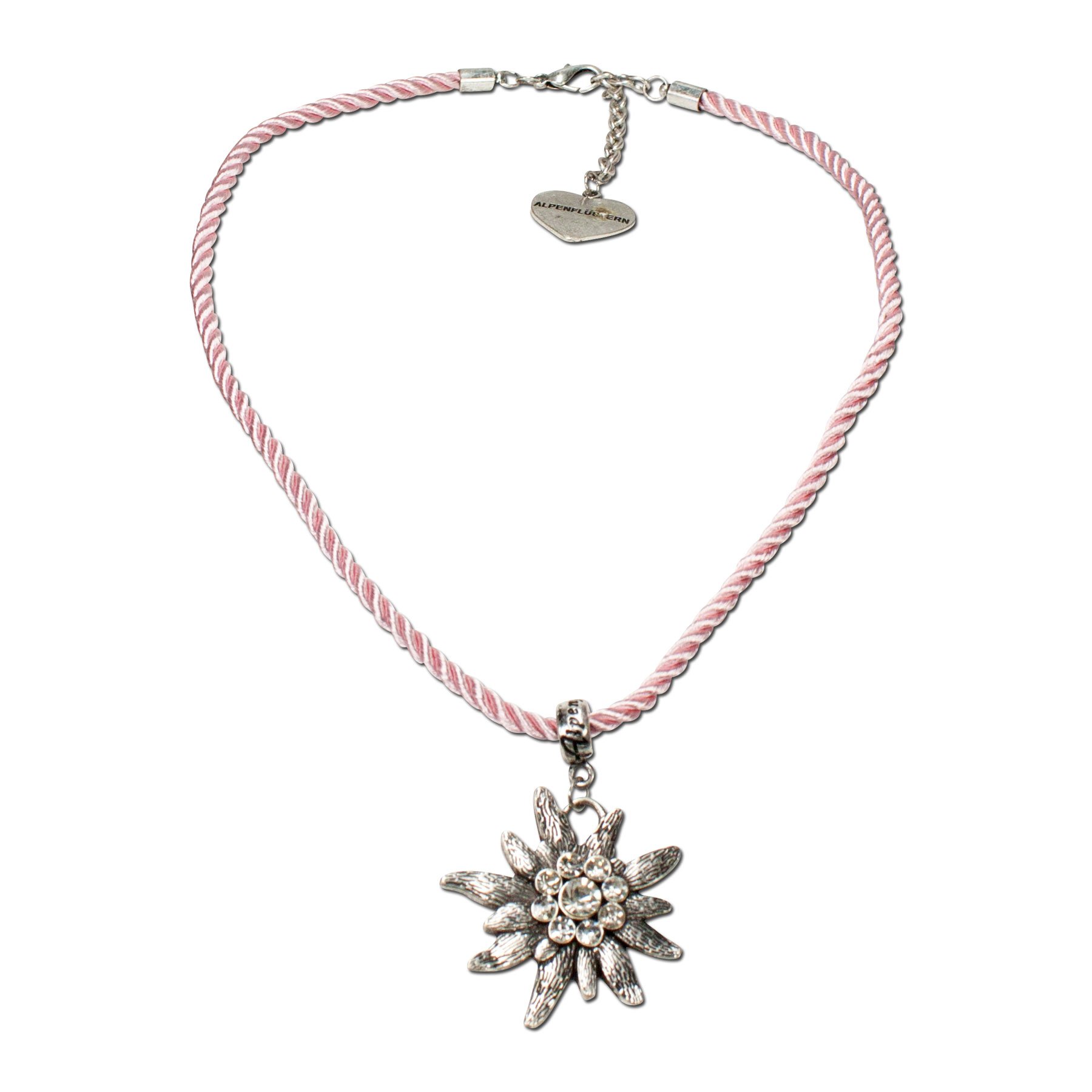 Alpenflüstern DAHEIM SET021 Trachtenset Kordelkette Edelweiß rosa