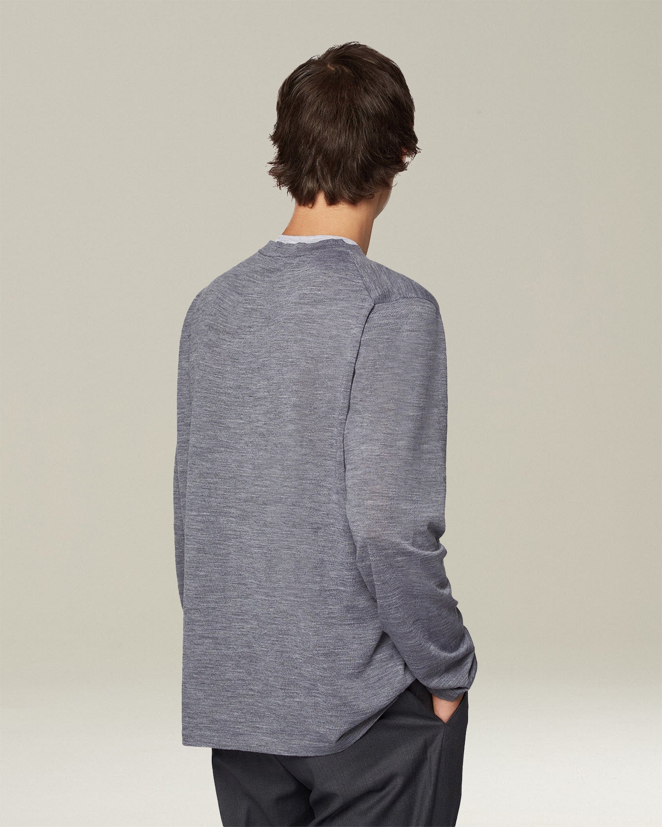 Kiton T-Shirt Lana Melange Wolle Langarm Shirt Herren
