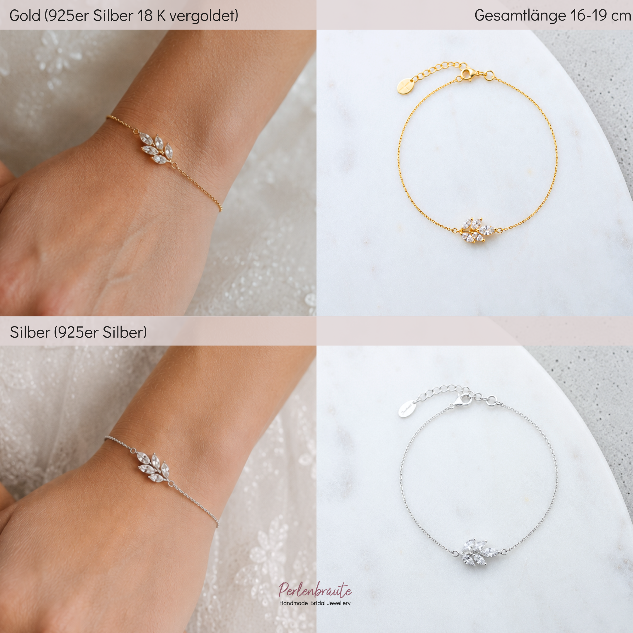 Perlenbräute Tilla Armband Brautarmband Zirkonia Silber 16-19cm