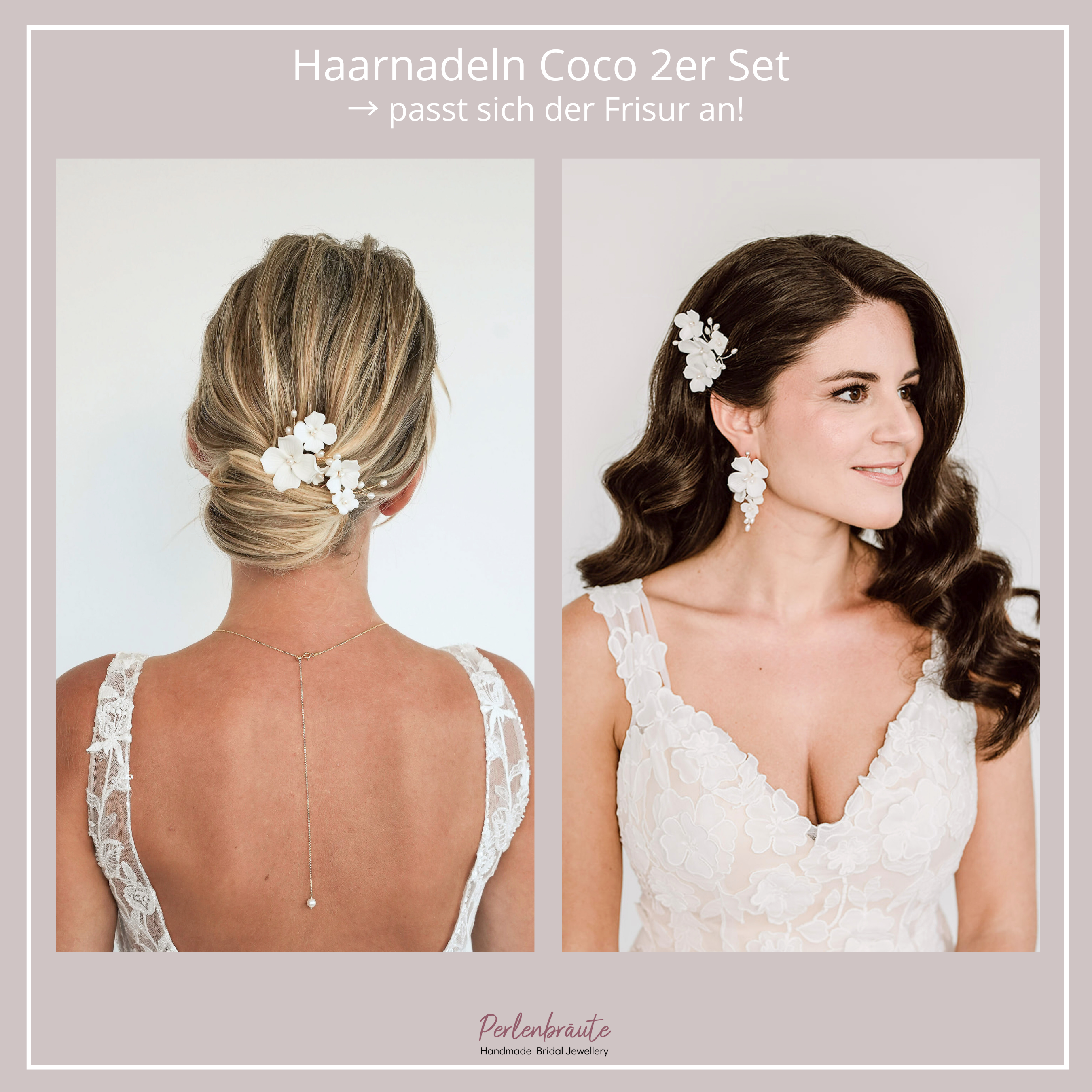 Perlenbräute Haarschmuck Coco Haarnadeln 2er Set Gold Perlen