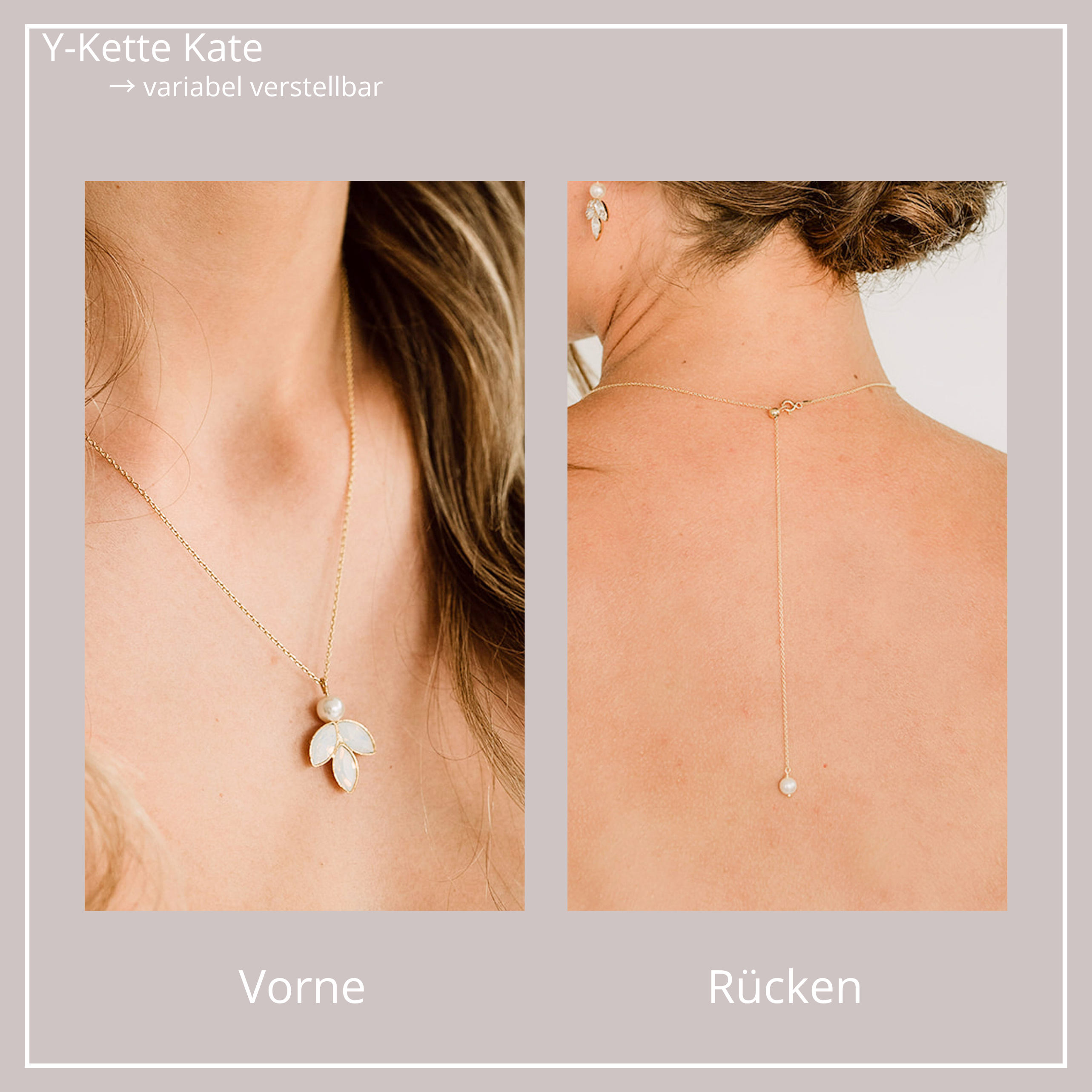 Perlenbräute Kate Y-Kette Rückenkette Perlen Gold