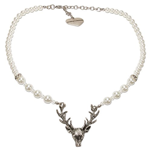 Alpenflüstern DAHEIM SET036 Trachtenset Perlenkette Hirsch creme