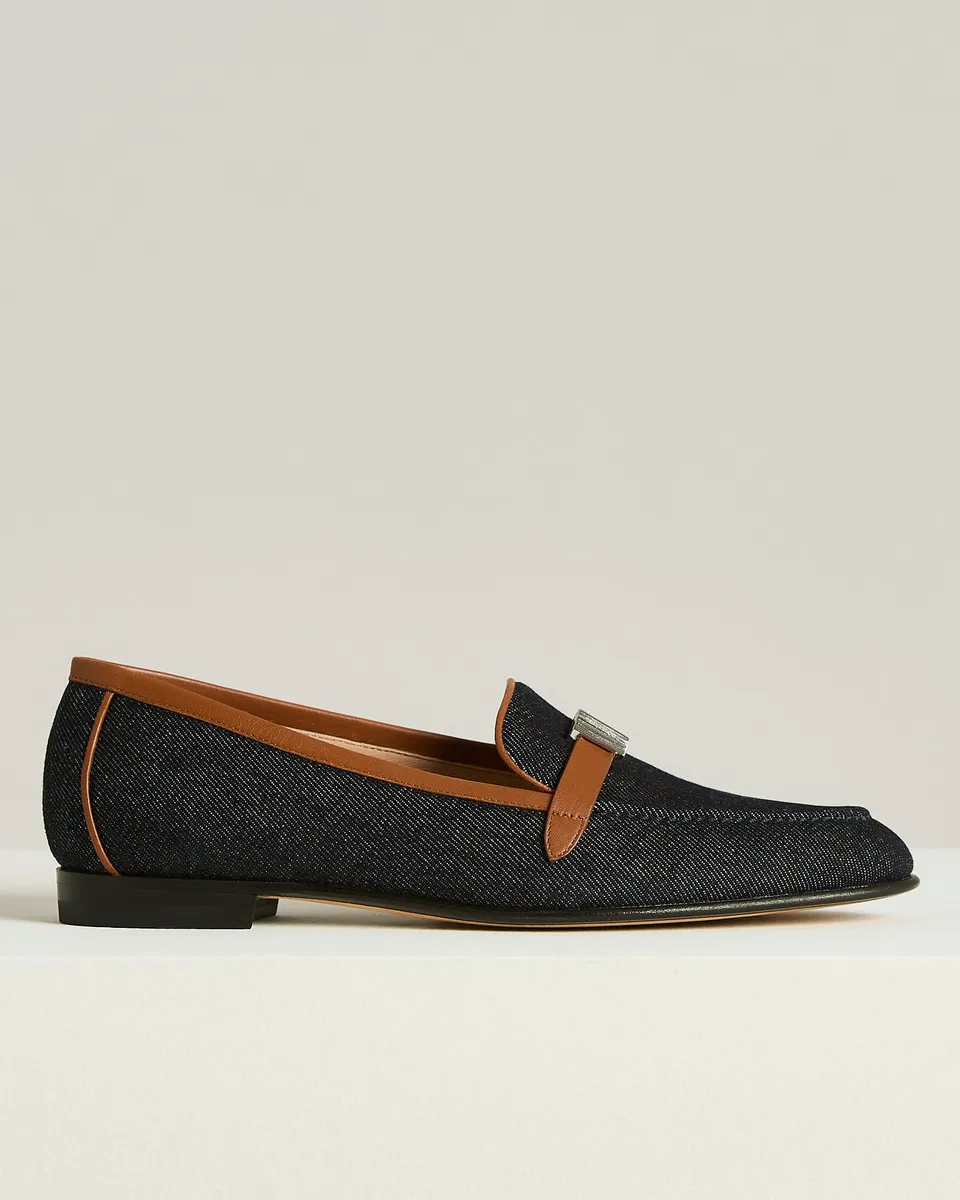 Kiton Loafer Denim-Kalbsleder Slipper blau Gr. 39