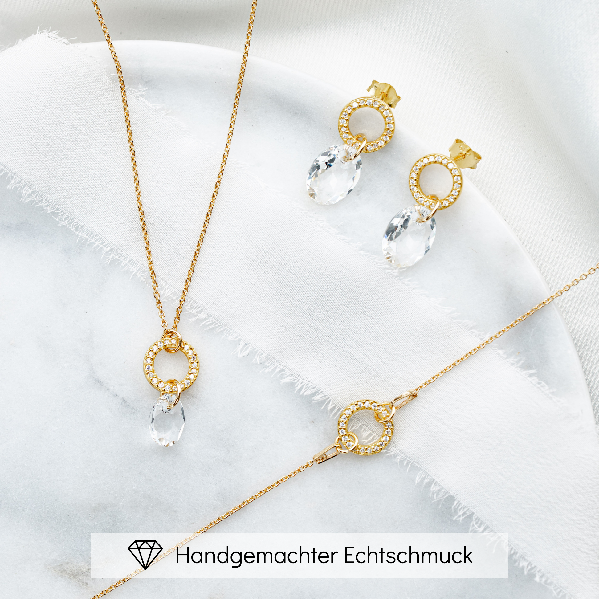 Perlenbräute Mimi Brautschmuck Set Kristall Gold 45 cm