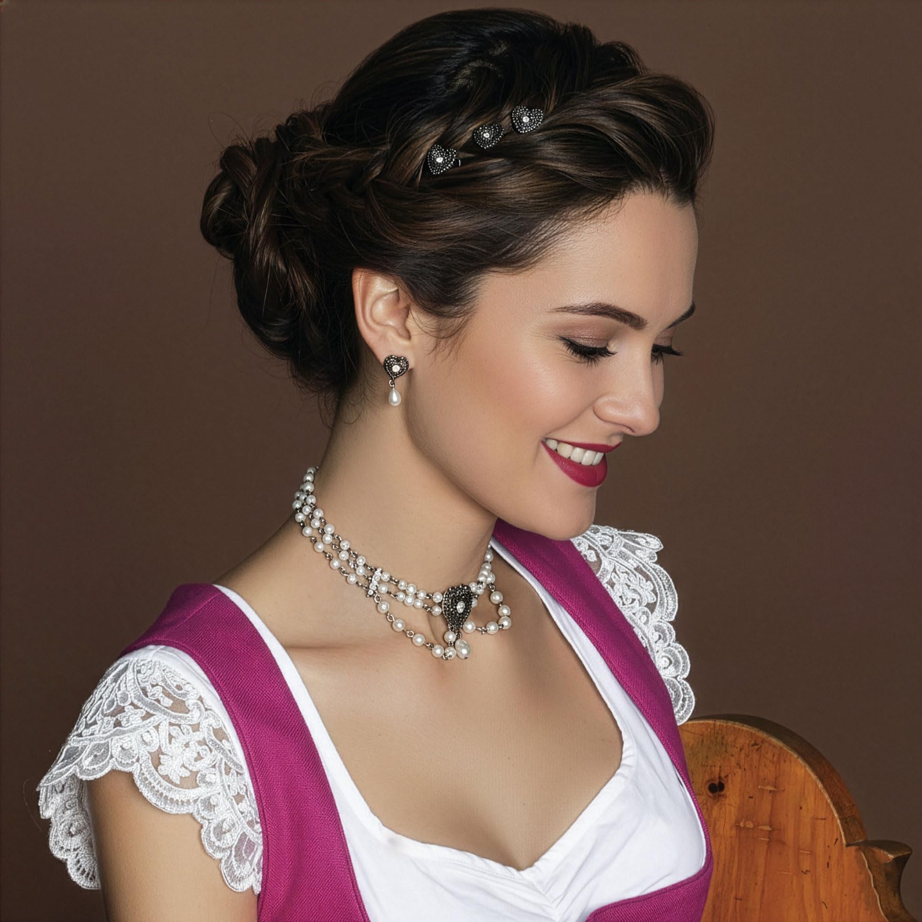 Alpenflüstern DAHEIM ADV113 Haar-Curlies Trachtenherz 5er antik-silber