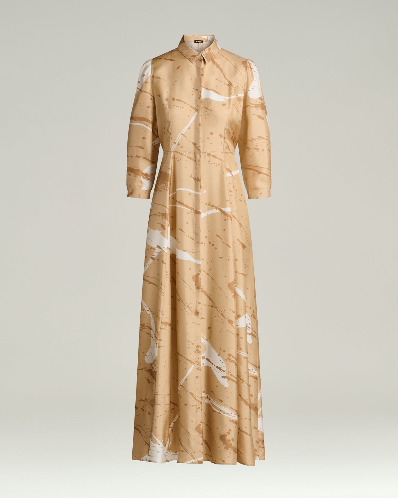Kiton Dresses Seidenkleid camel lang Print Reine Seide