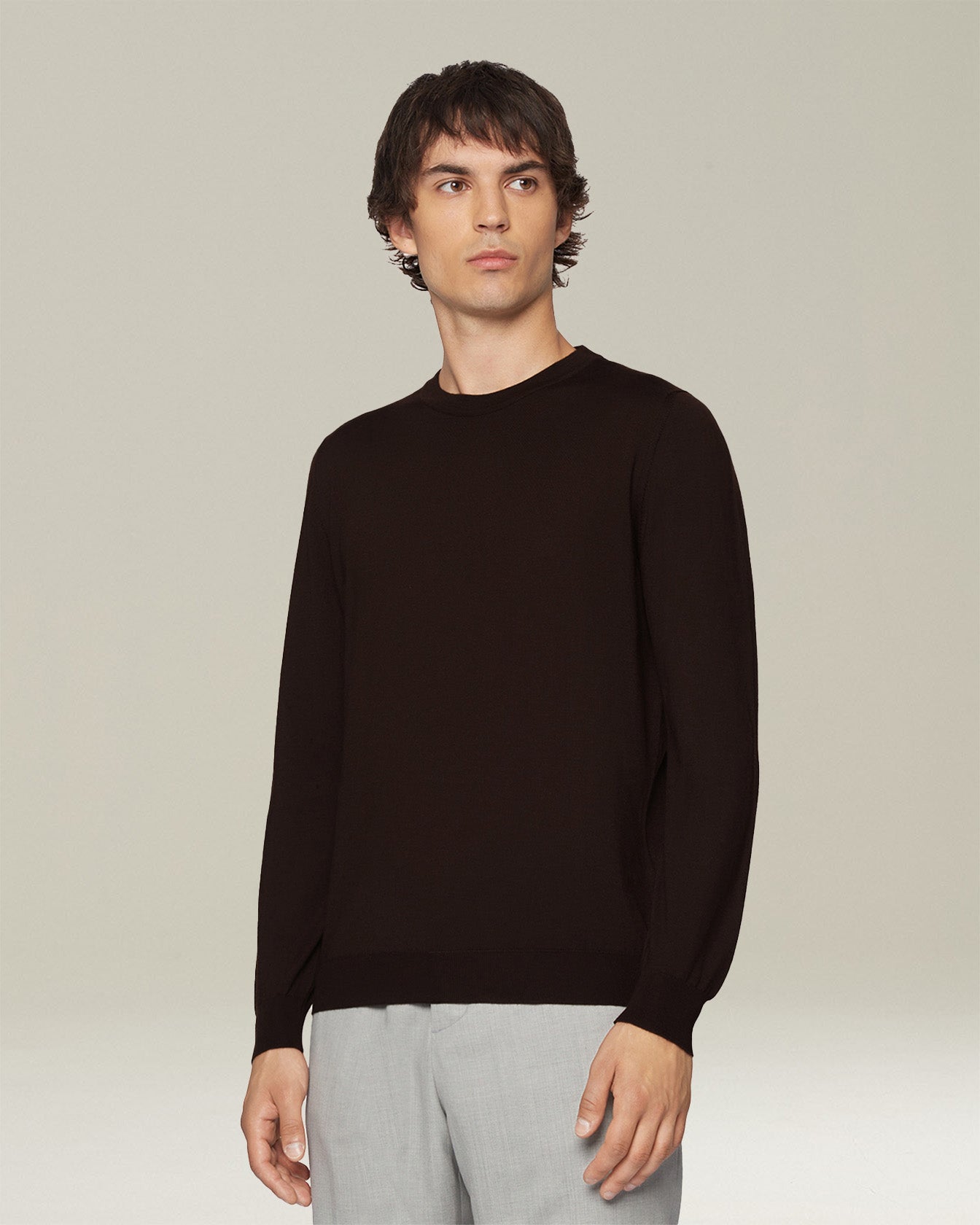 Kiton Knitwear Crew-Neck Pullover Kaschmir Seide Dunkelbraun