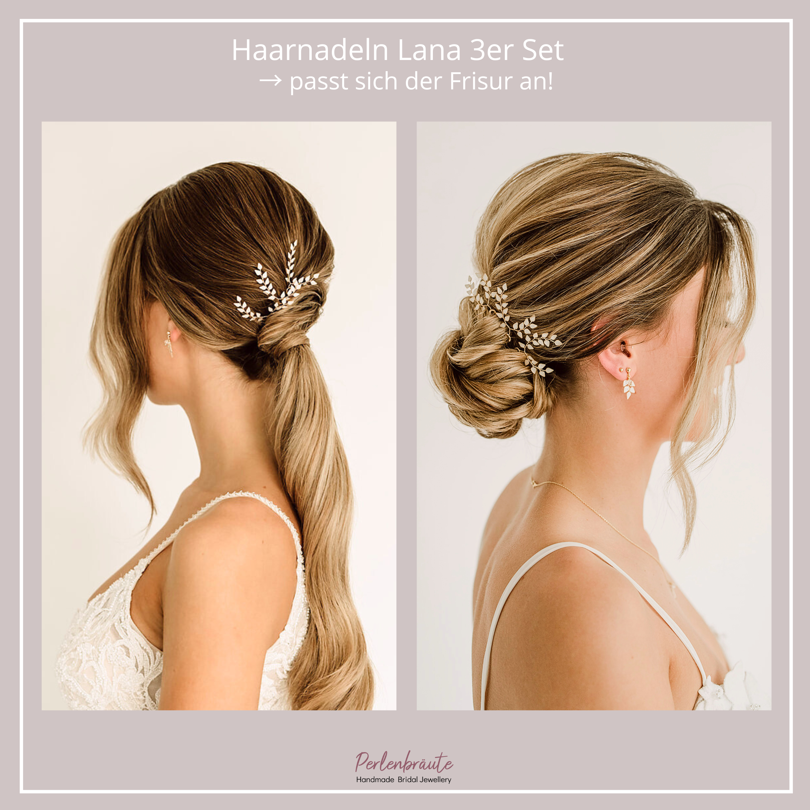 Perlenbräute Haarschmuck Lana Haarnadeln Gold 3er Set Perlen