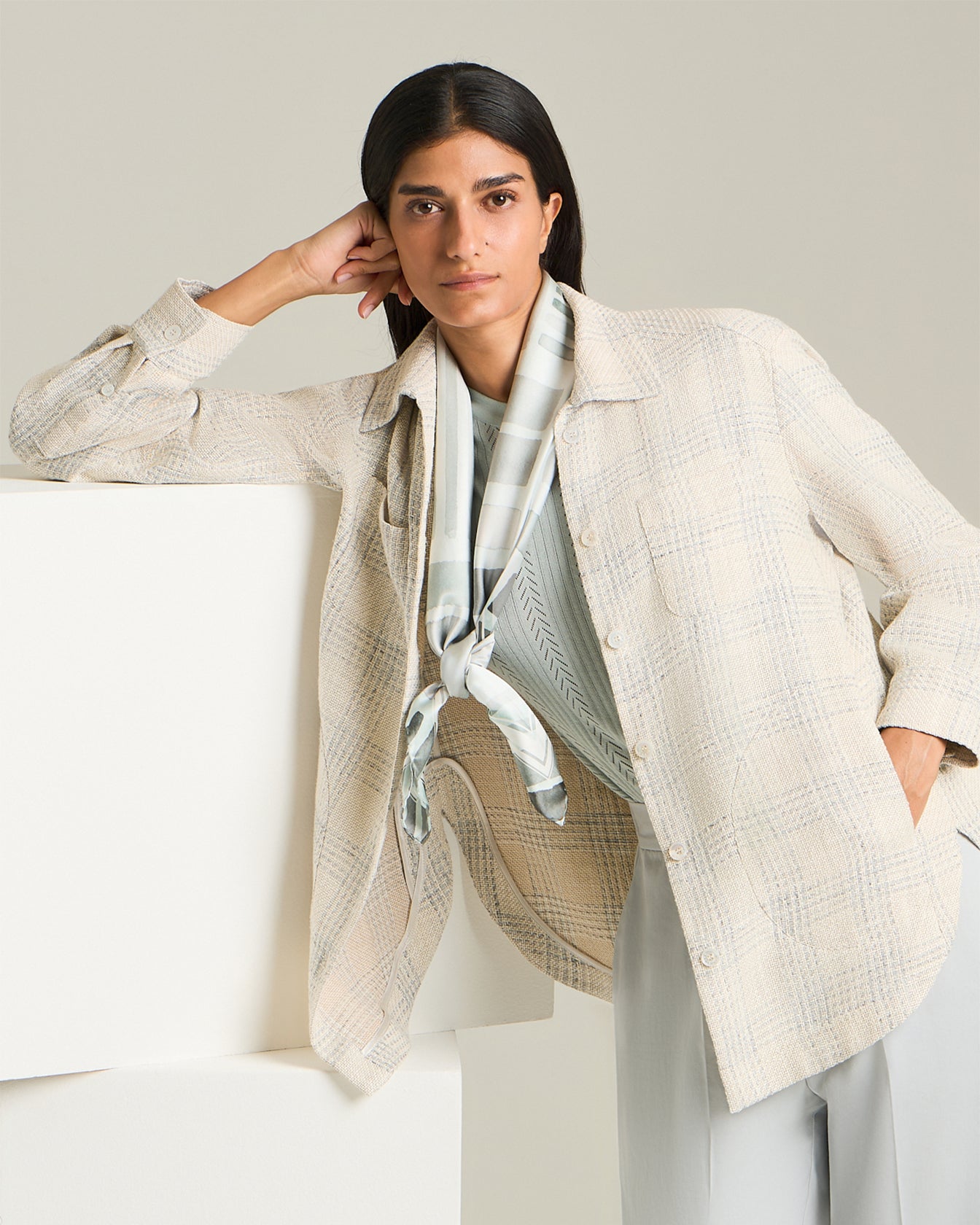 Kiton Silk Linen Checked Overshirt kariert