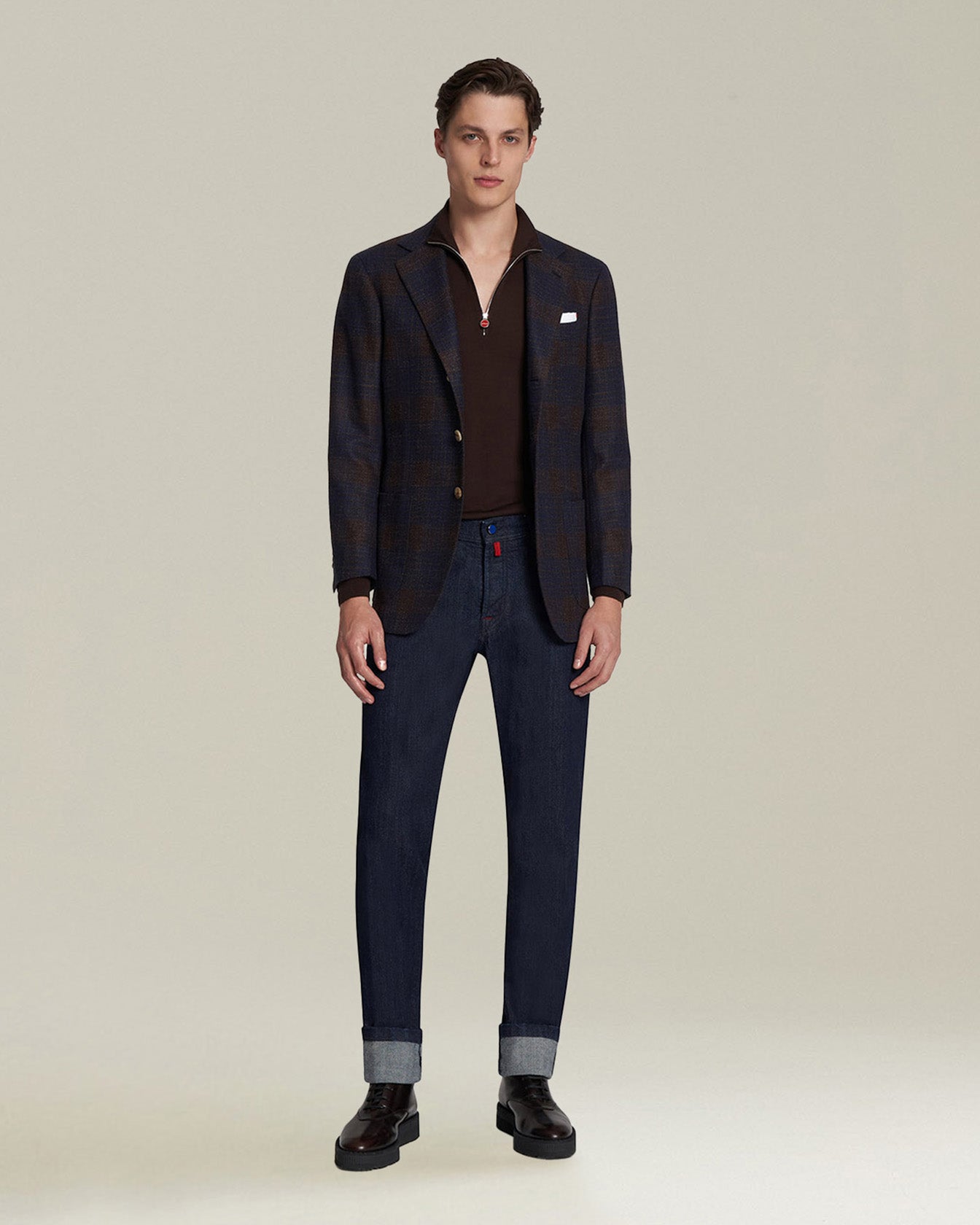 Kiton Jackets Sakko Kaschmir Blau Burgund Overcheck 50