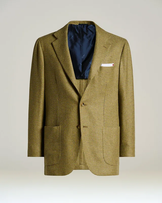 Kiton Hahnentritt Sakko Kaschmir Gr 50 gelb