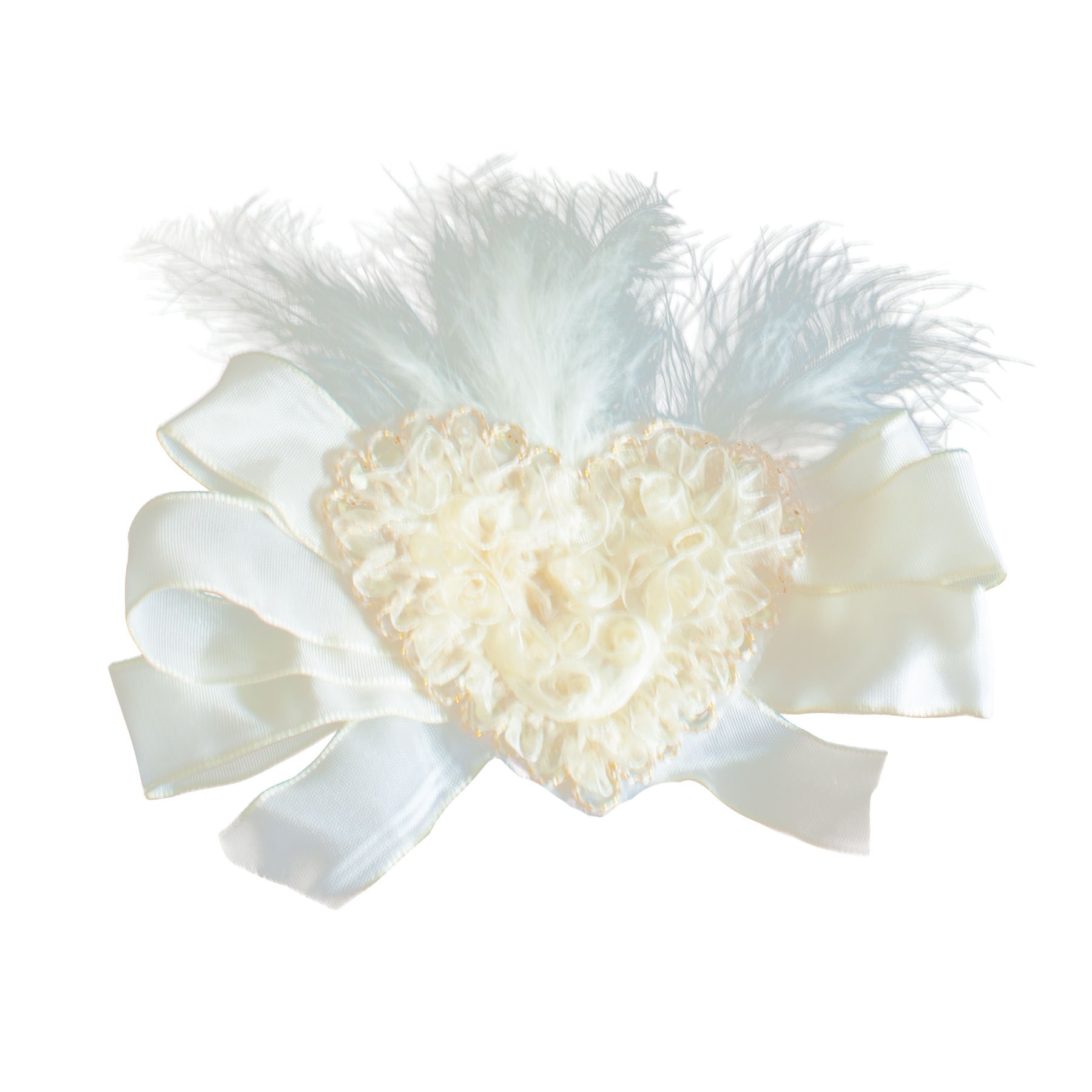Alpenflüstern DAHEIM Stoffherz-Brosche Hutschmuck creme 15cm