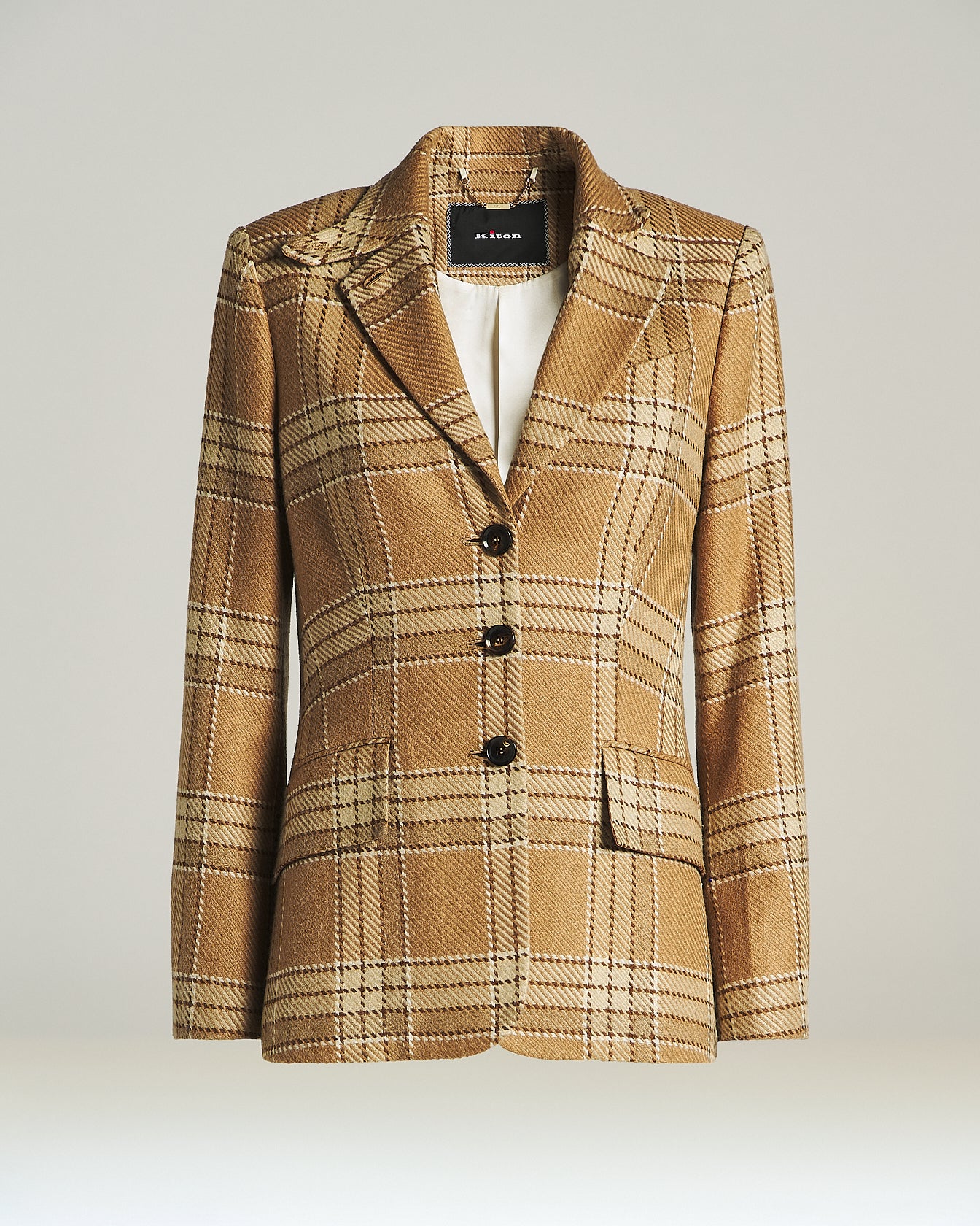 Kiton Jackets Sakko Beige Karo Seide Kaschmir Damen