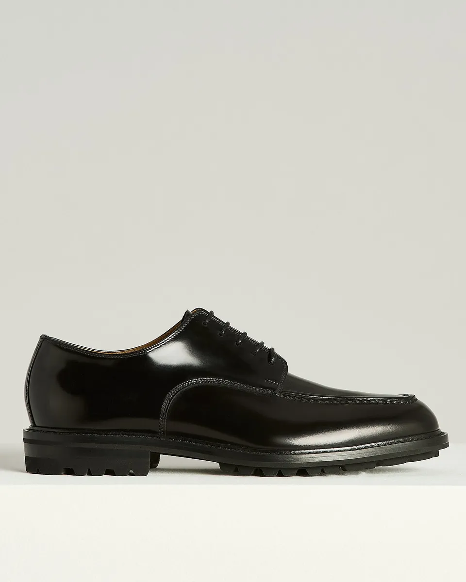 Kiton Shoes Derby Schwarz Kalbsleder Profilsohle