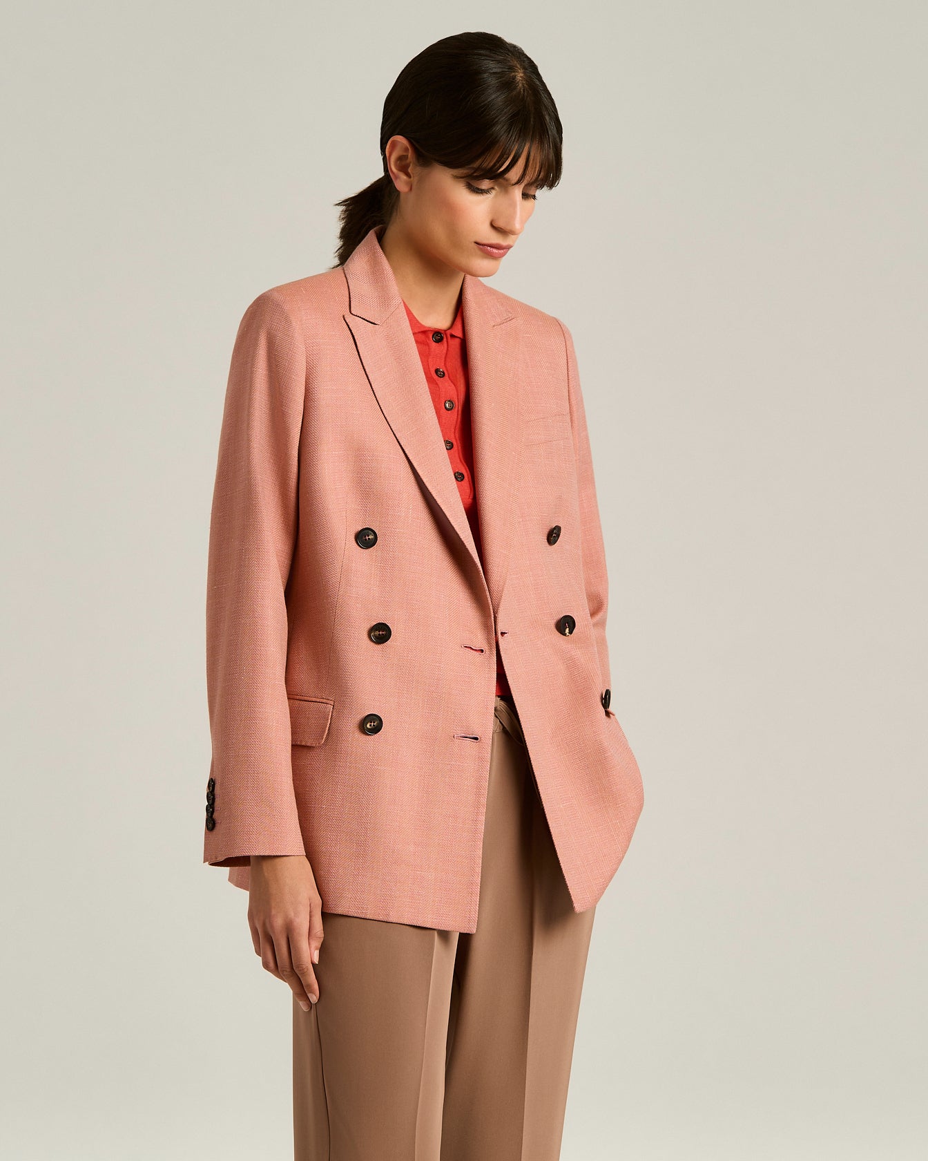Kiton Jacket Zweireihiger Blazer Wolle Seide Leinen Rose