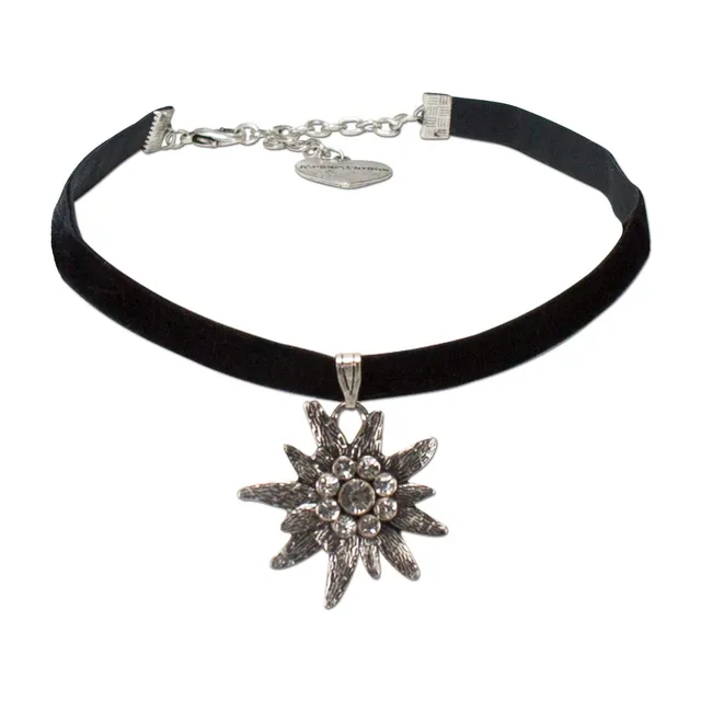 Alpenflüstern DAHEIM DHK069 Samt-Kropfband schwarz Edelweiß