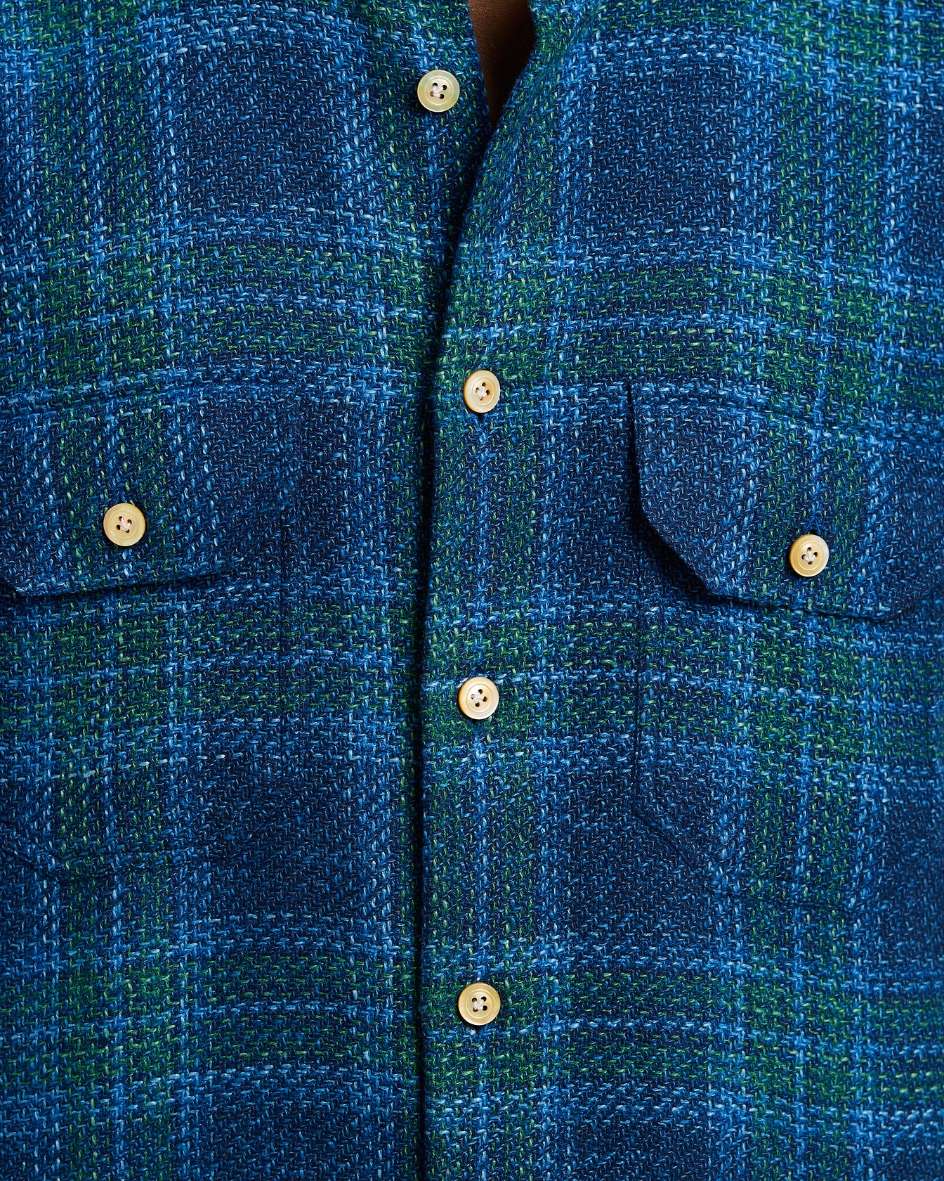 Kiton Shirts Tartan Overshirt Hemd Wolle blau