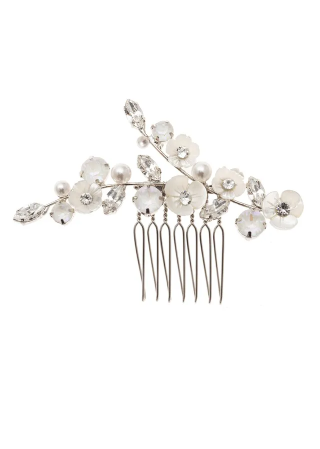 Elizabeth Bower Trillium Pearllum Mini Haarkamm Rhodium
