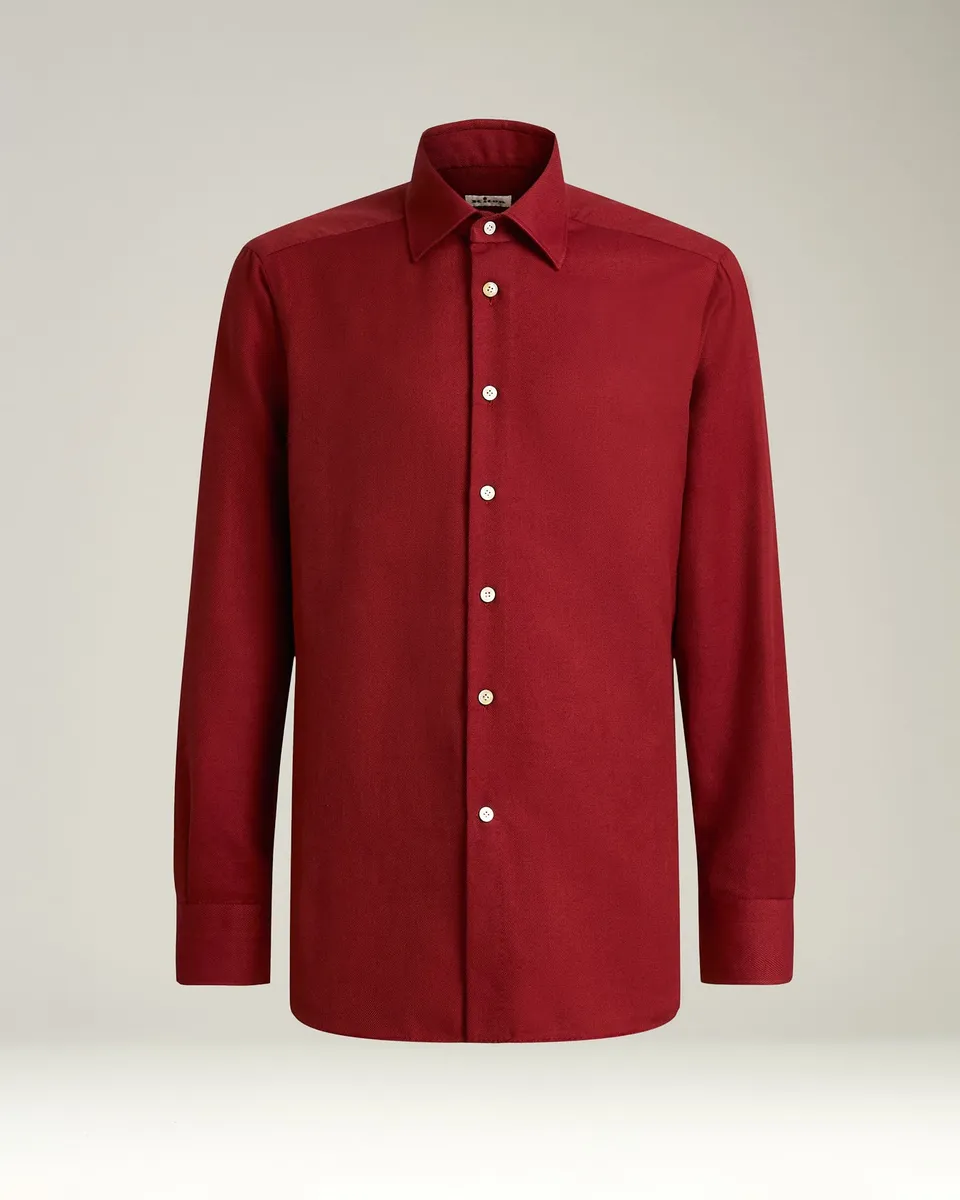 Kiton Flanell Hemd Baumwolle Burgund Größe 40