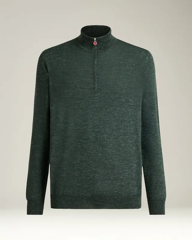 Kiton Knitwear Green Pine Zip Troyer Seide Kaschmir