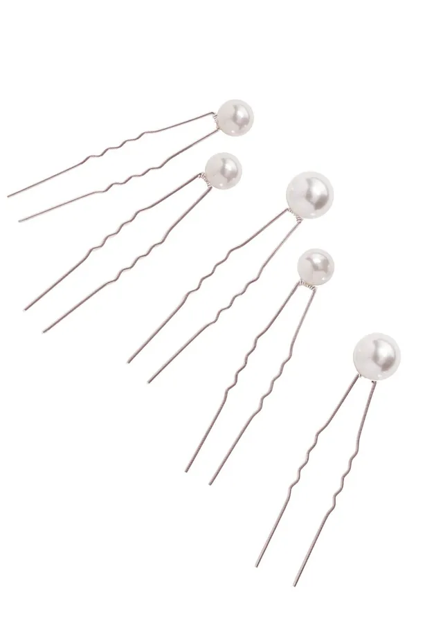 Elizabeth Bower Bubble Mini Pearl Haarnadeln Rhodium 5er Set