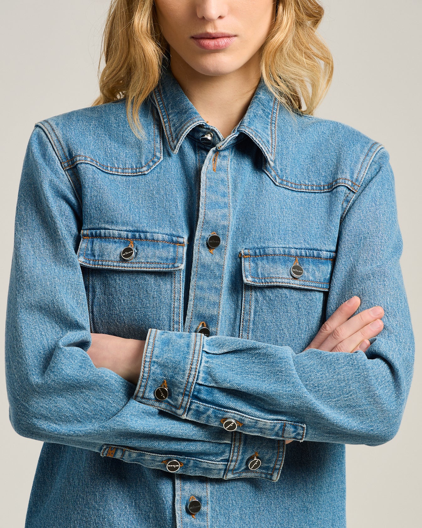 Kiton Shirts Medium Blue Stretch Jeanshemd Denim mit Taschen