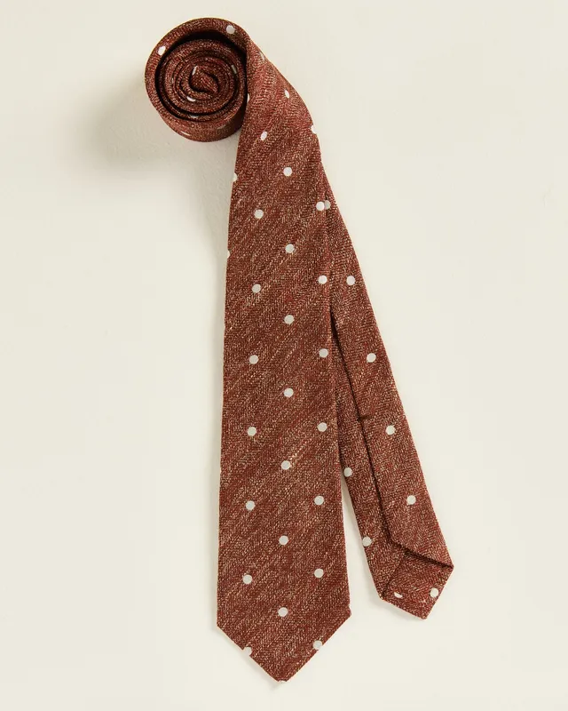 Kiton Polka Dot Krawatte Rostbraun Weiß TU handgestrickt