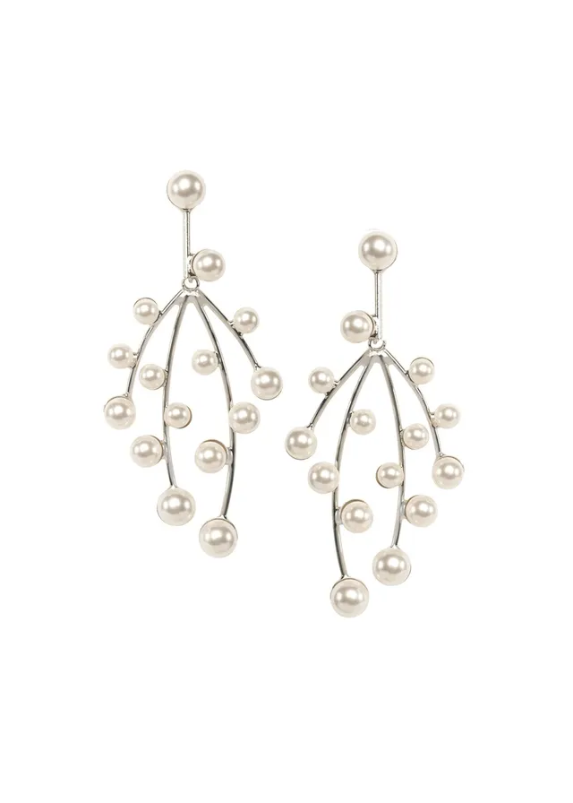 Elizabeth Bower Eden Pearl Mini Drop Earrings Rhodium Perlen