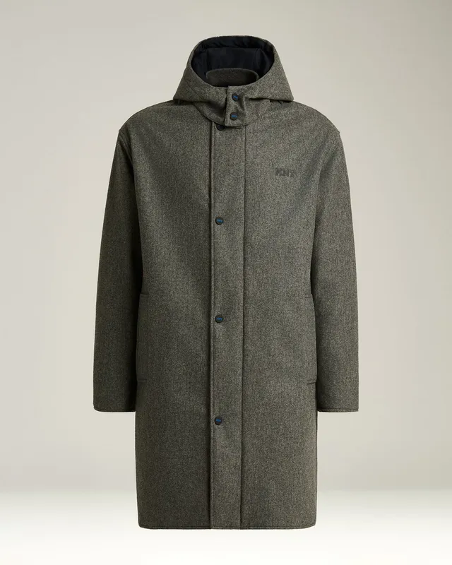 Kiton Outerwear Wollmantel Kapuze Grau Schurwolle Lang