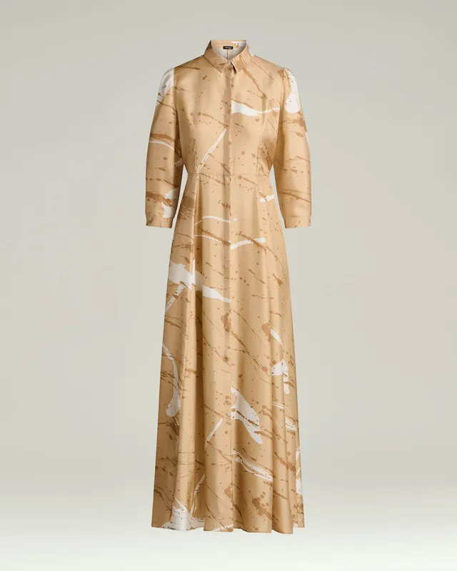 Kiton Dresses Seidenkleid camel lang Print Reine Seide