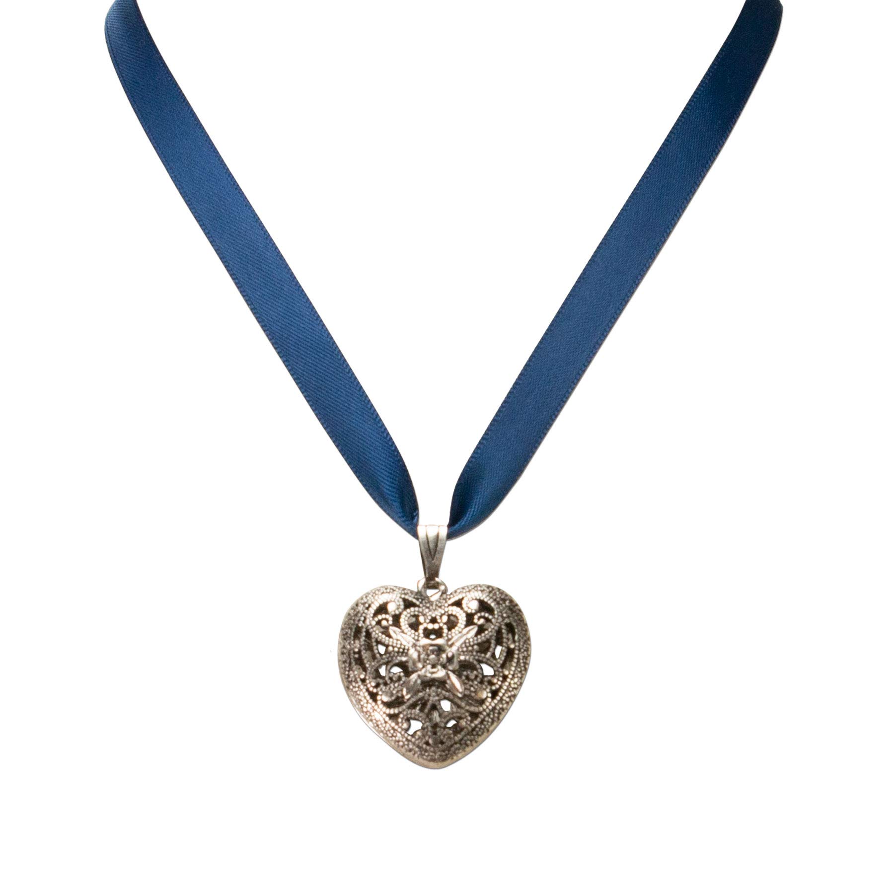 Alpenflüstern DAHEIM Trachtenherzerl Kette Satin Blau 40 cm Herz