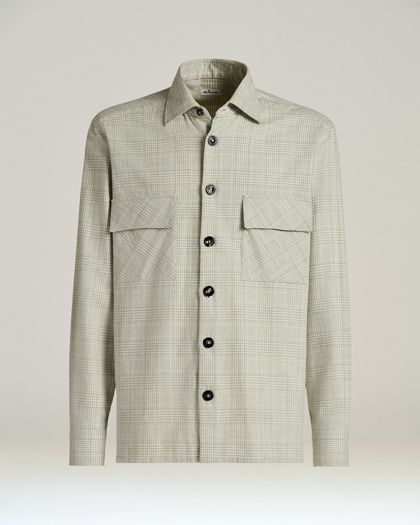 Kiton Shirts Overshirt Baumwolle Hellgrau Kariert