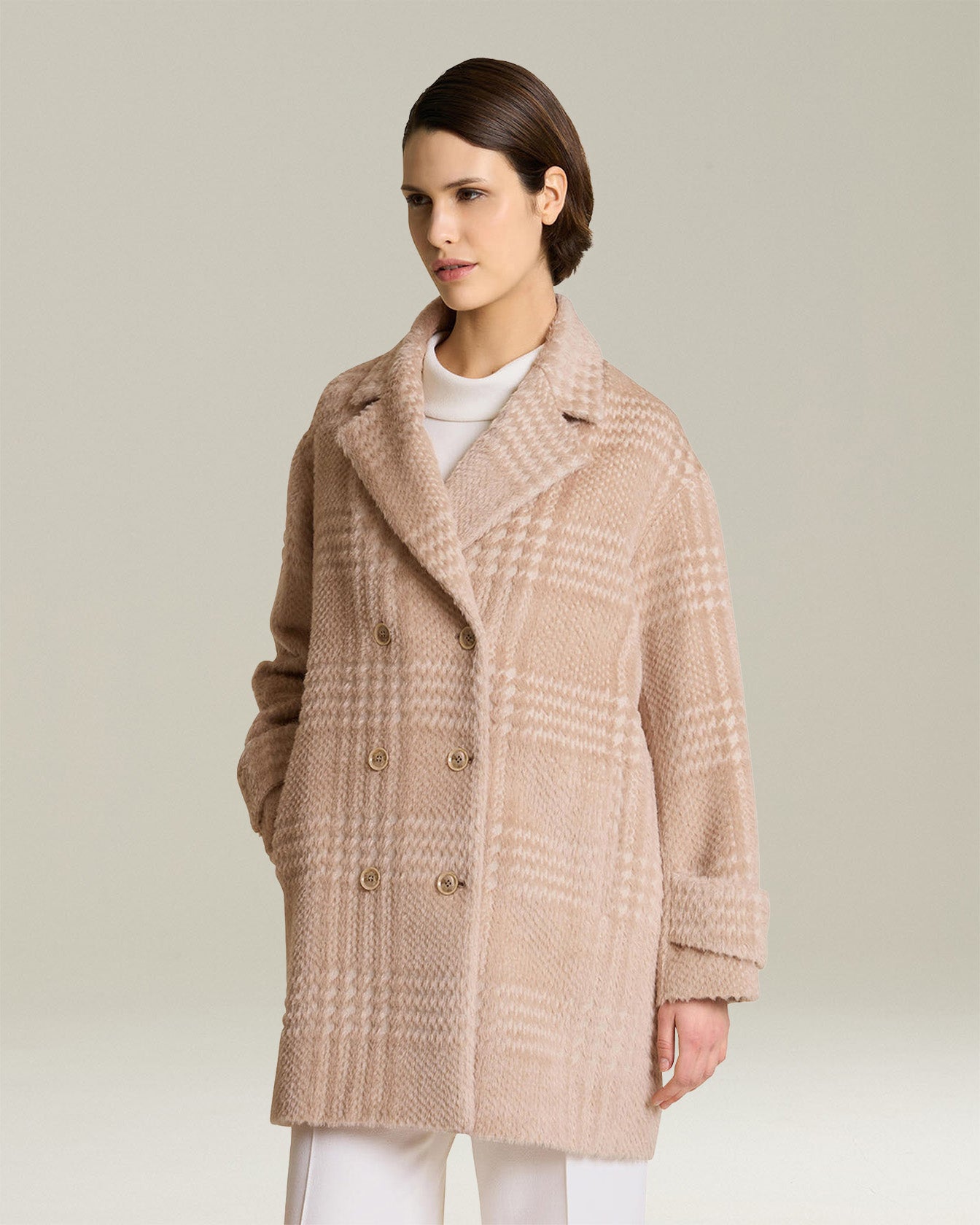 Kiton Outerwear Caban Wollmantel Alpaka Prince of Wales