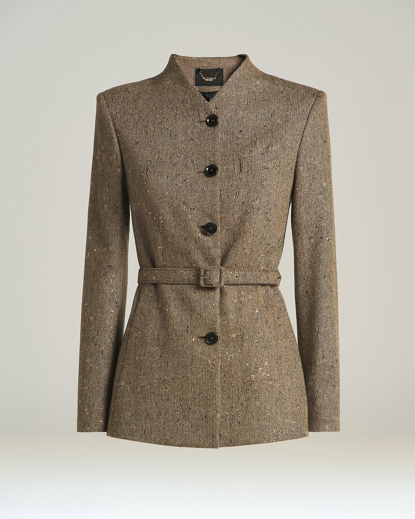 Kiton Jackets Brown Bouclé Tweed Gürteljacke Größe 40