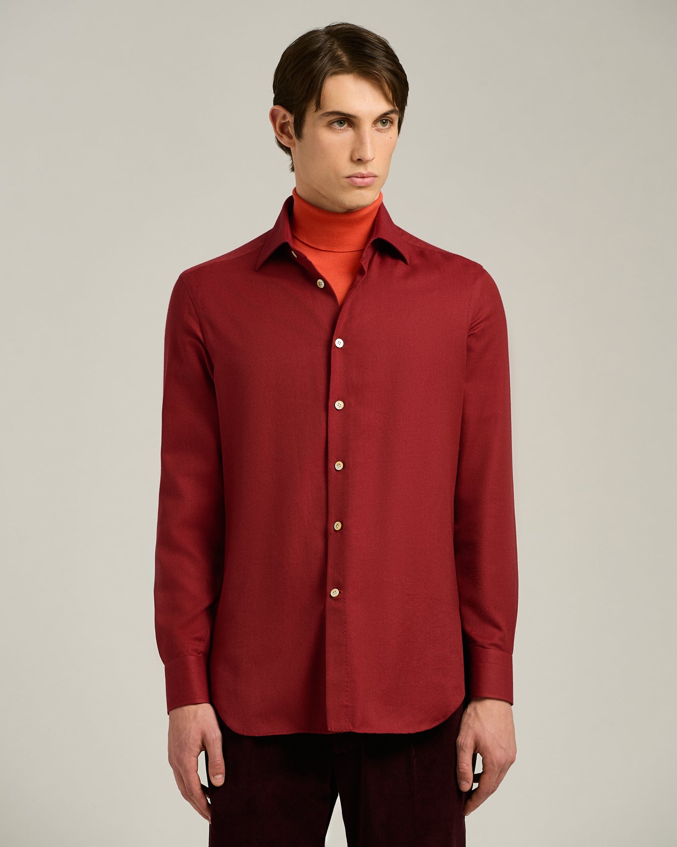 Kiton Flanell Hemd Baumwolle Burgund Größe 40