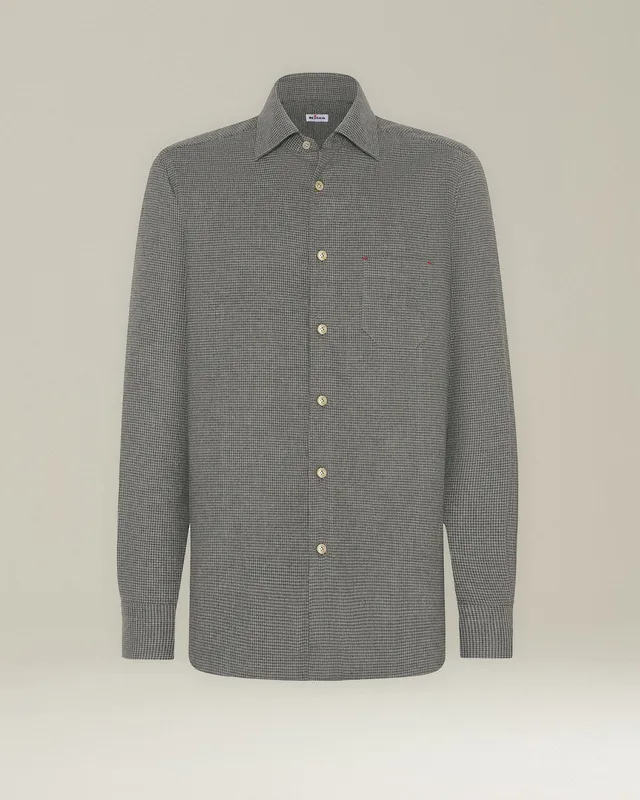 Kiton Nerano Flanell Hemd Pied de Poule Baumwolle