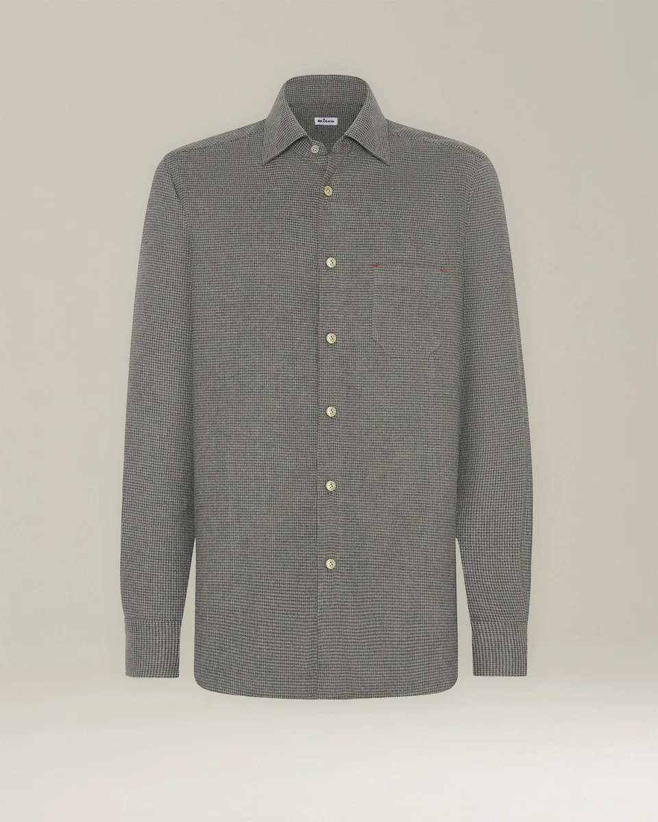 Kiton Nerano Flanell Hemd Pied de Poule Baumwolle