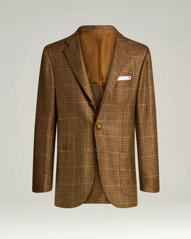 Kiton Jackets Sakko Braun Kariert Wolle Kaschmir Seide