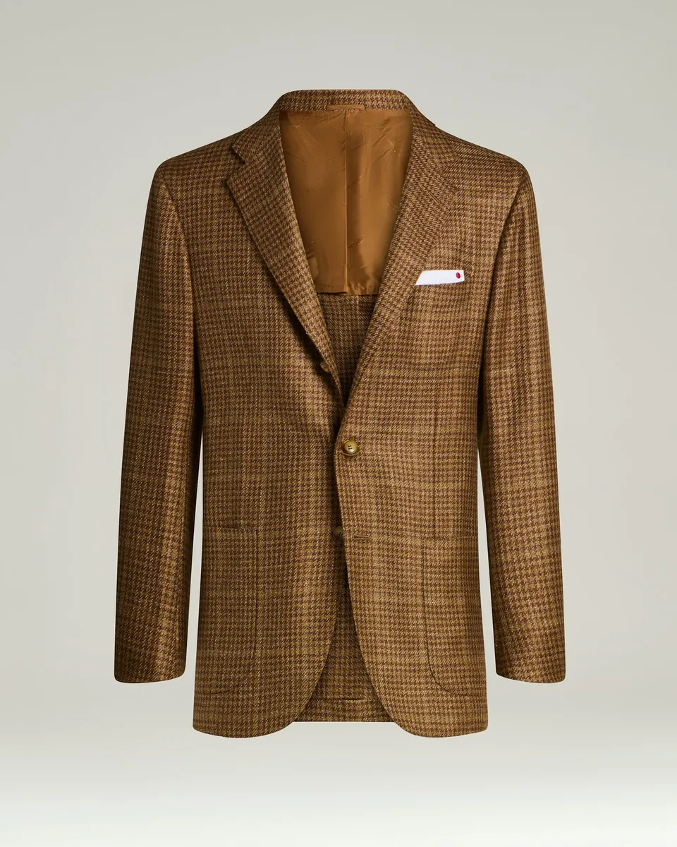 Kiton Jackets Sakko Braun Kariert Wolle Kaschmir Seide