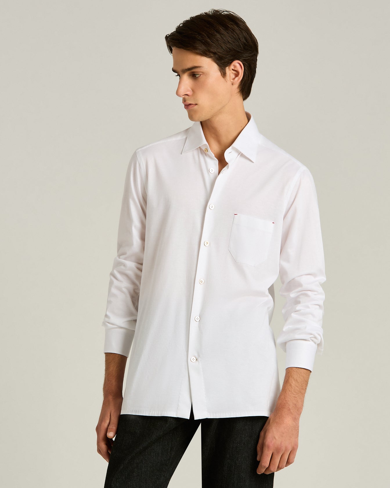 Kiton Shirts Nerano Hemd Weiß Baumwolle Brusttasche Gr.42