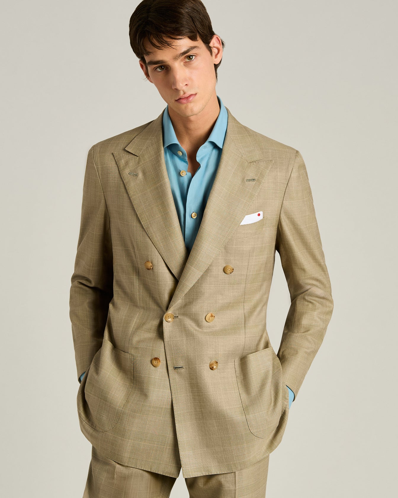 Kiton Suits Anzug zweireihig Braun Wolle-Seide-Leinen