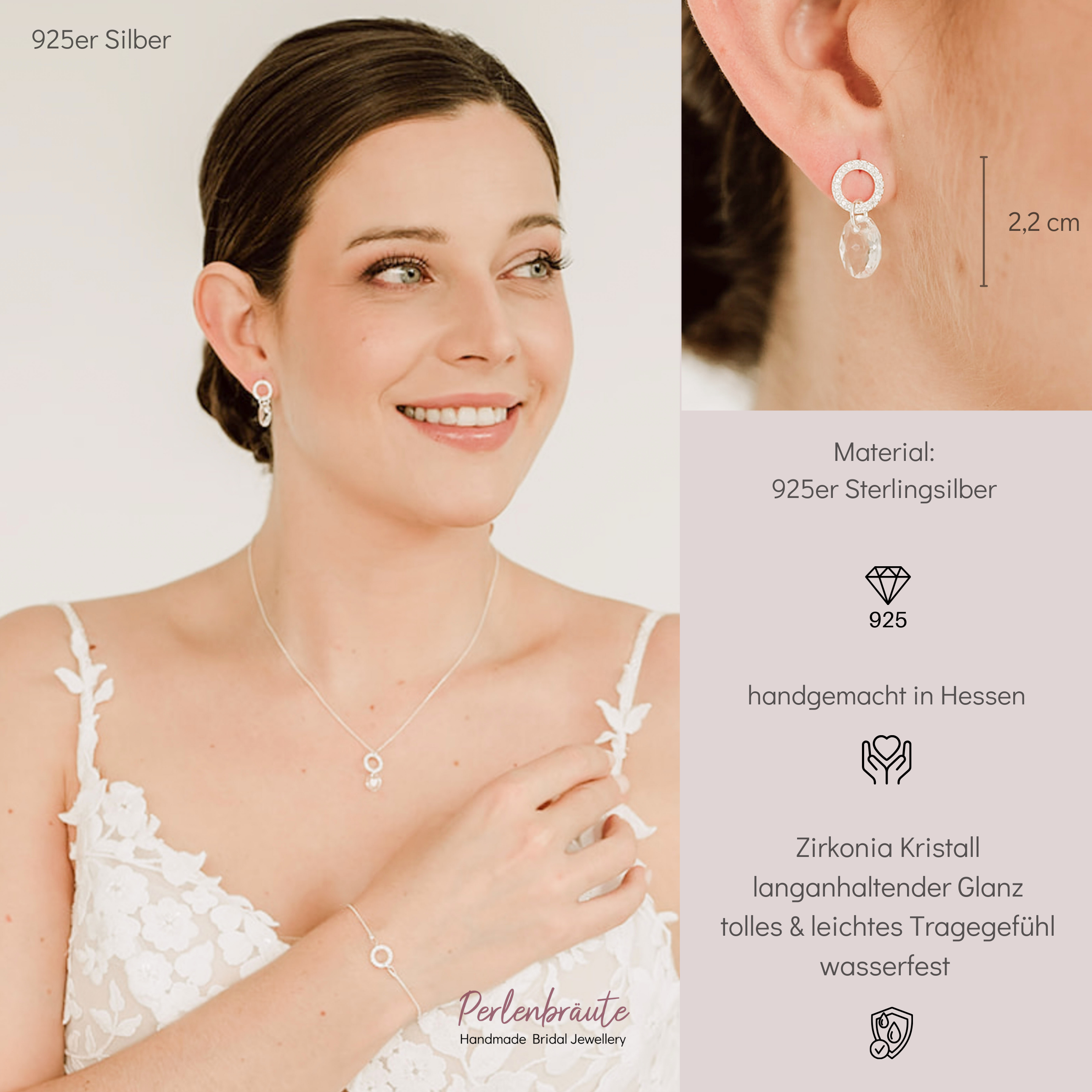 Perlenbräute Mimi Ohrringe Hochzeit Zirkonia Gold 2,2cm