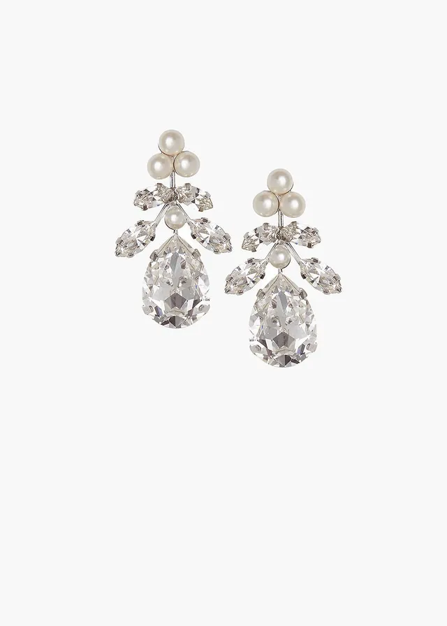 Elizabeth Bower Flora Crystal Drop Ohrringe Rhodium Clear Perle